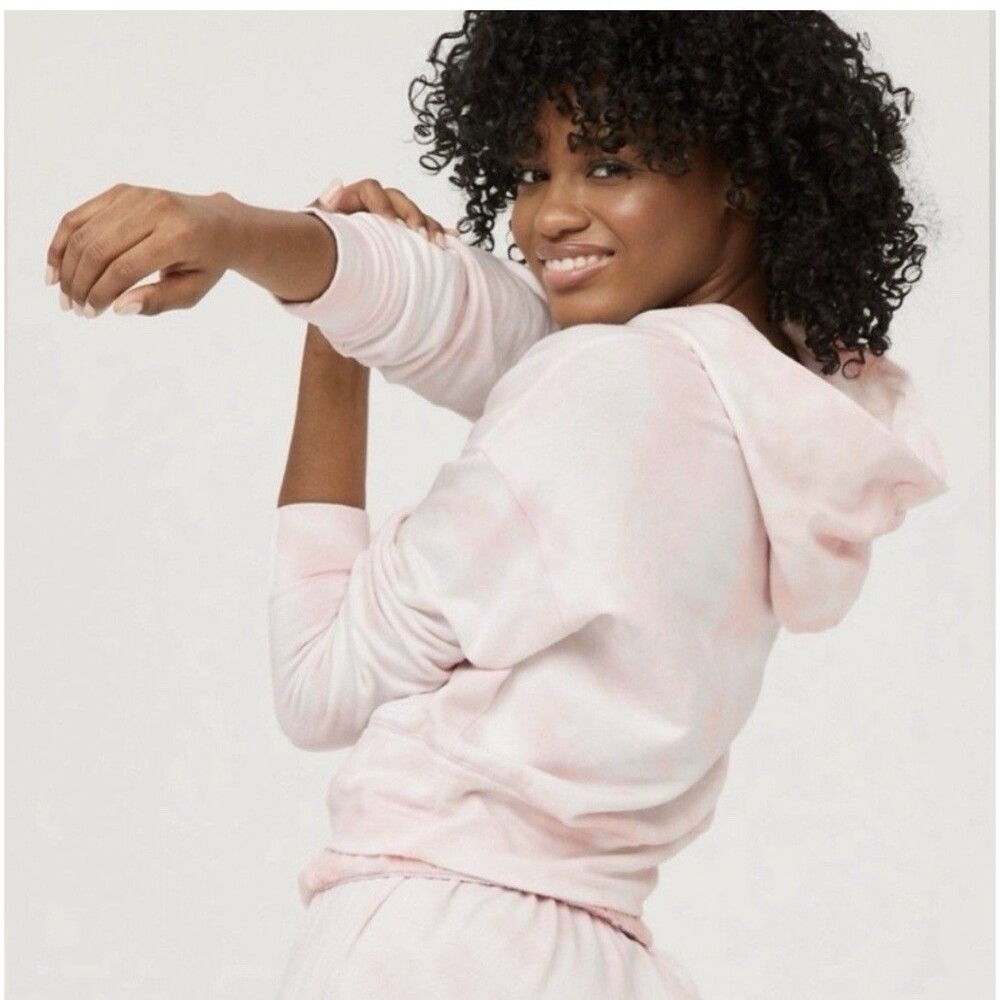 Aerie OFFLINE Women's Pullover Cropped Hoodie Light Pink Tie Dye Large